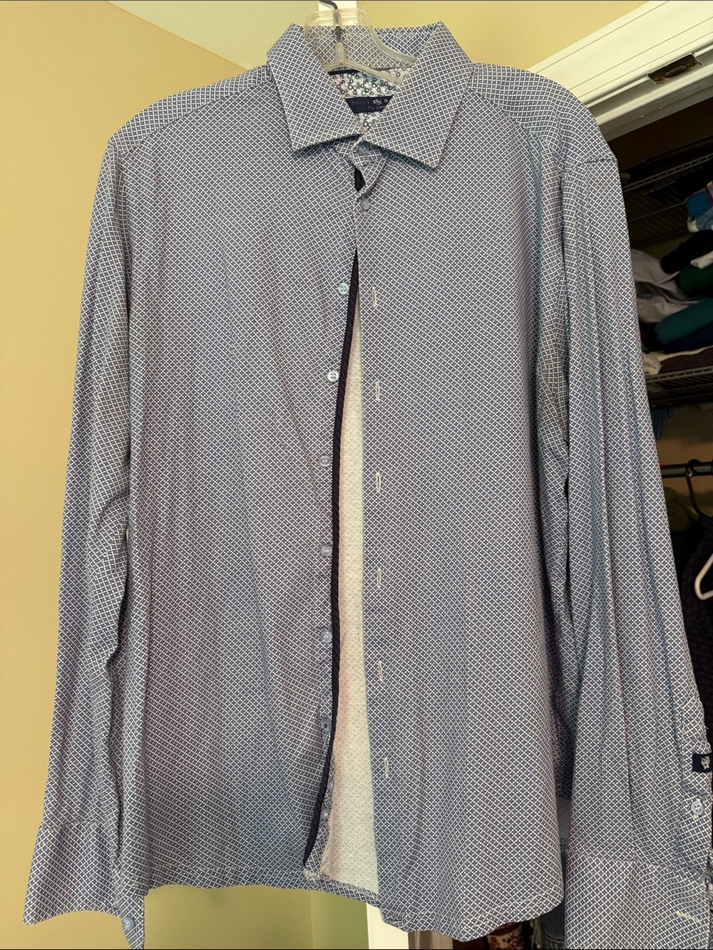 Stone Rose Blue Geometric Long Sleeve Dress Shirt